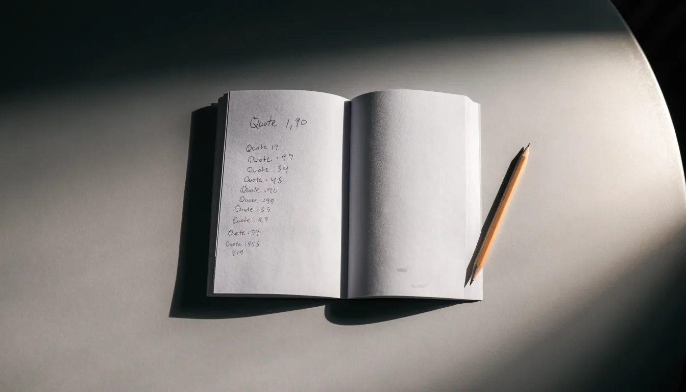 Ein Taschenrechner, ein Bleistift und ein Block mit handschriftlichen Zahlenreihen liegen auf einer grauen Arbeitsfläche.