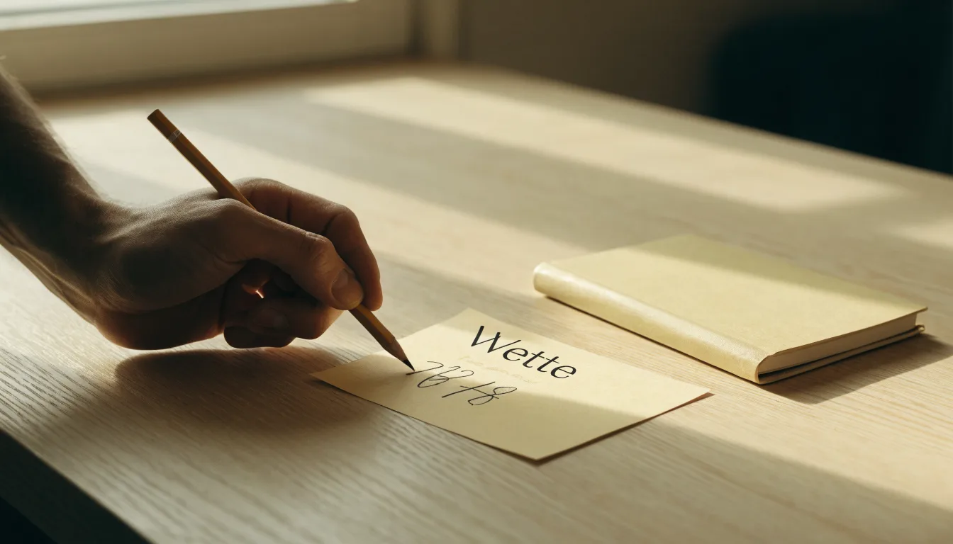 Ein Notizbuch mit handgeschriebenen Stichpunkten und ein Bleistift liegen auf einem Holztisch im Morgenlicht.
