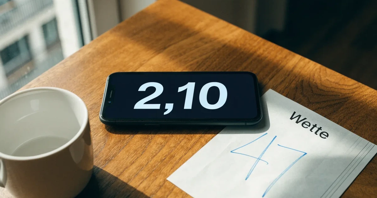Ein Smartphone mit dunklem Bildschirm liegt auf einem Holztisch neben einem Portemonnaie und einer Kaffeetasse im Fensterlicht.