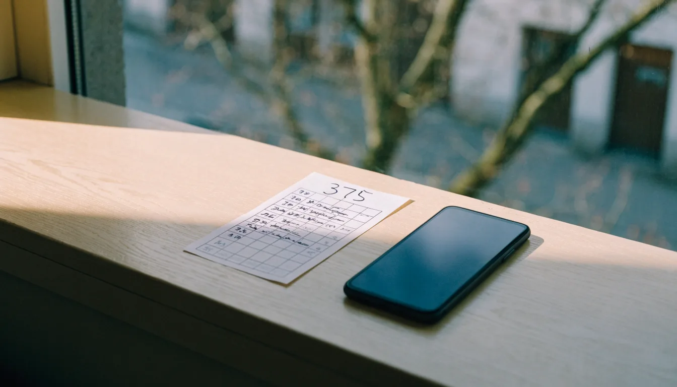 Ein leerer Wettschein aus Papier und ein Smartphone mit dunklem Display liegen auf einer Fensterbank im Tageslicht.