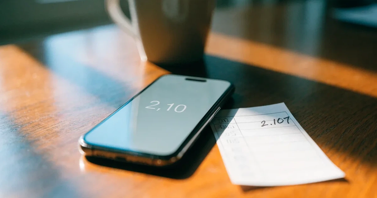 Mehrere Smartphones unterschiedlicher Größe liegen nebeneinander auf einem Holztisch, die Bildschirme sind dunkel.