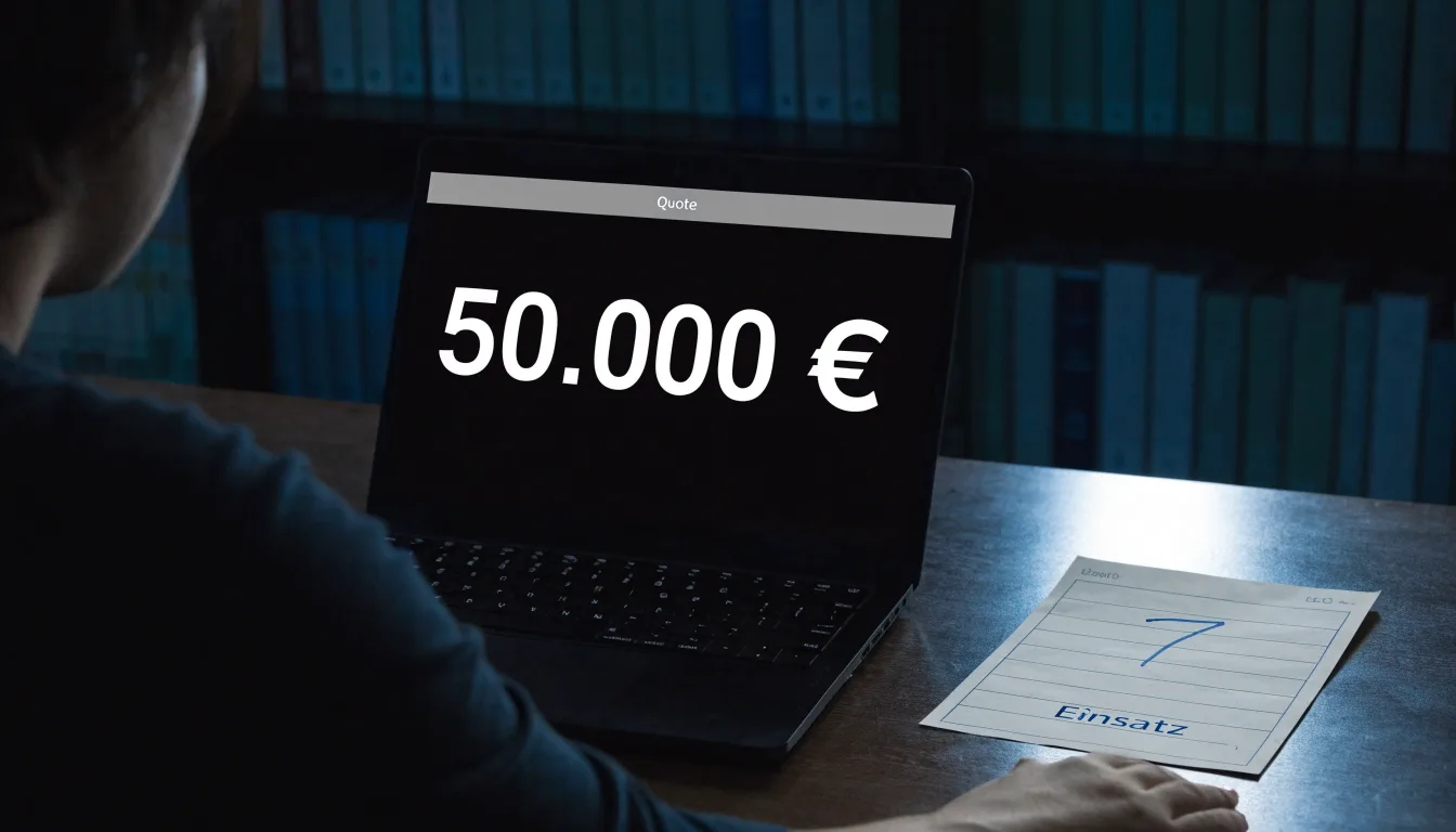 Eine Balkenwaage aus Messing steht neben einem hölzernen Richterhammer auf einem dunklen Pult, im Hintergrund ein unscharfes Bücherregal.