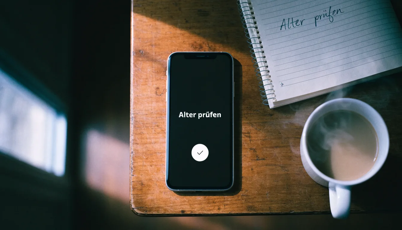 Ein Smartphone liegt auf einem Tisch neben einem Notizbuch mit handschriftlichen Notizen und einer Tasse Kaffee.