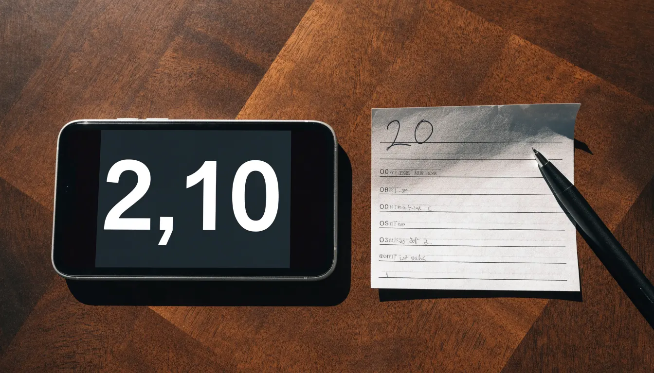 Ein Smartphone liegt mit dunklem Display neben einem leeren Papier-Wettschein und einem Stift auf einem Holztisch.