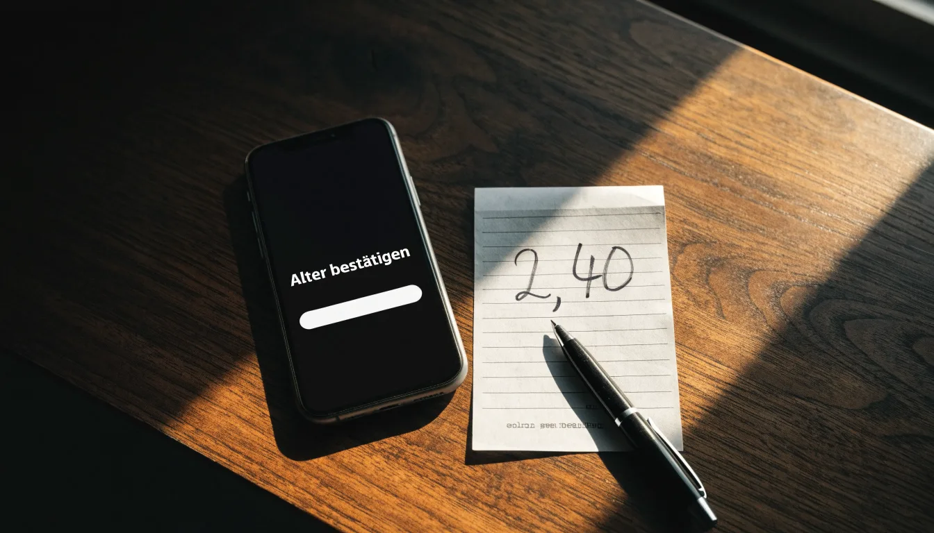 Ein Smartphone mit dunklem Display liegt neben einem leeren Papier-Wettschein auf einem Holztisch, Licht fällt von der Seite.